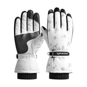 Cinq doigts gants gants imperméables d'hiver femmes neige neige snowboard chaud ski imprimé de flocon pour le froid réglable