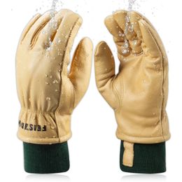 Fünf-Finger-Handschuhe, wasserdicht, für Männer, Winter, isoliert, Leder, Rindsleder, Arbeiten bei kaltem Wetter 231114