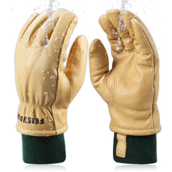 Guantes de cinco dedos Trabajo impermeable para hombres Cuero con aislamiento de invierno Cuero de vaca Trabajo en clima frío 231114