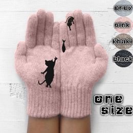 Gants cinq doigts WEPBEL laine à tricoter femme automne hiver extérieur garder au chaud Protection contre le froid épaississement chaton et poisson imprimé