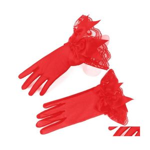 Vijf vingers handschoenen Wit zwart rood beige korte bruiloft vrouwen elegante kanten handschoen voor bruidsaccessoires 1 paar drop levering mode otji0