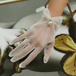 Cinq doigts gants robe de mariée blanche maille arc perle courte dentelle accessoires de mariage fête bal cosplay performance femmes mariée 231012