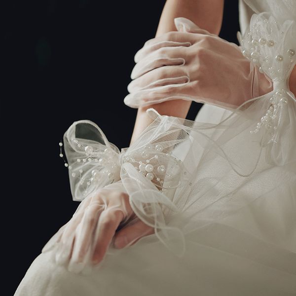Cinq doigts gants blanc perles courtes bracelet de mariée gant de mariage pour femmes fille fête robe de soirée bijoux accessoires de mariée