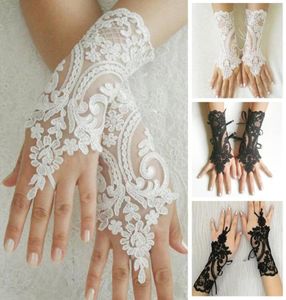 Cinq doigts gants mariage blanc ivoire en dentelle noire fille nuptiale gant sans doigt dames fleur accessoires 2172752