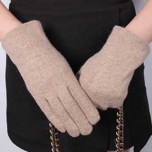 Cinq doigts gants Winte femmes mode élégant solide cachemire Plus velours épaissir écran tactile garder au chaud cyclisme conduire doux mitaines