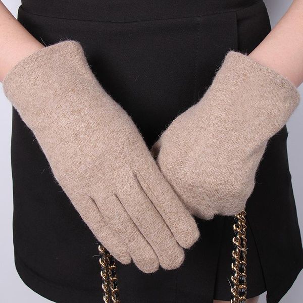 Guantes de cinco dedos Winte moda mujer elegante Cachemira sólida más terciopelo grueso pantalla táctil mantener caliente ciclismo conducir mitones suaves