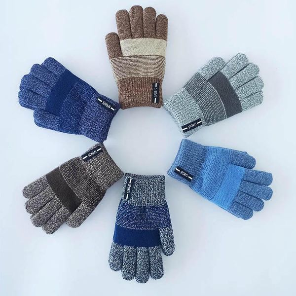 Guantes de cinco dedos, guantes de invierno para niños, bonitos guantes de Cachemira Coral tejidos cálidos, colores sólidos, Unisex, niña, niño y bebé