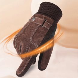 Vijf Vingers Handschoenen Winter Fietsen Varkensleer Winddicht Warm Motor Fleece Ski Koud Leer Heren 231101