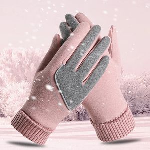 Cinq doigts gants hiver cyclisme avec polaire écran tactile sport froid preuve laine allemande en plein air coupe-vent coton dames mitaines thermiques 53 231114