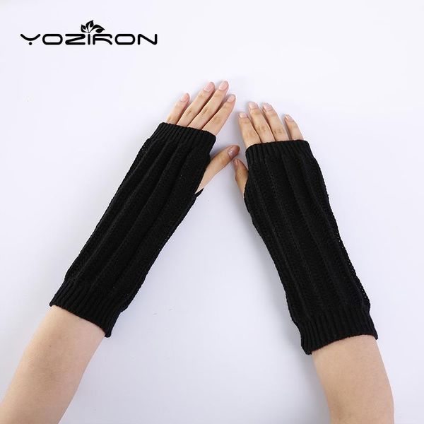 Cinco dedos Guantes Invierno Moda Mujeres Sin dedos Otoño Primavera Cálido Poliéster Adulto Niñas Mittens Black Handwarmer