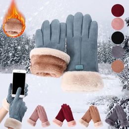 Cinq doigts gants hiver femme cachemire chaud daim cuir cyclisme mitaines double épais velours peluche poignet femmes écran tactile conduite 231130