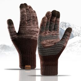 Cinco dedos Guantes Invierno para hombres Punto Tamaño grande Cálido Ciclismo Masculino Oficina Fleece Antideslizante Pantalla táctil Acrílico Suave Grueso 231130