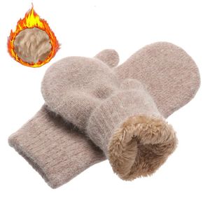 Gants à cinq doigts hiver garder au chaud plus cachemire élasticité solide doux doigts complets mitaines gants pour femmes fourrure de lapin tricoté gants mignons 231120