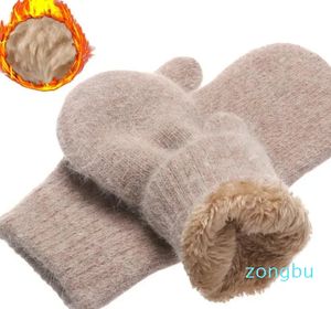 Gants à cinq doigts hiver garder au chaud plus cachemire élasticité solide doux doigts complets mitaines gants pour femmes fourrure de lapin tricoté gants mignons