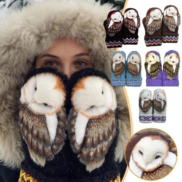 Cinq doigts gants hiver mitaines tricotées avec hiboux laine tissée nordique chaud femmes 231101