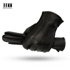 Five Fingers Gloves Gants d'hiver en cuir pour hommes, cousus à la main, en peau de cerf, chauds, résistants à l'usure, motif ondulé noir, mitaines résistantes au froid, doublure 70% laine 230822