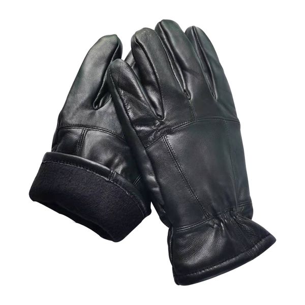 Cinq doigts gants hiver hommes chaud daim véritable cuir de porc mitaines mâle épais vélo moto hommes tricoté Guantes 221110