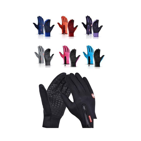 Cinq Doigts Gants Hiver Hommes Touchsn Imperméable Coupe-Vent Ski Froid Mitaines Femmes Chaud Mode Sports De Plein Air Équitation Zipper Dr Ot864