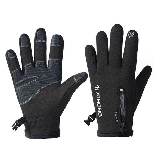 Cinco dedos Guantes Invierno Ciclismo al aire libre Venta al por mayor Touch Sn Cremallera Deportes Impermeable y Durable Felpa Montañismo Esquí Cálido Dhnlm