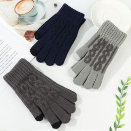 Vijf vingers handschoenen winter plus fluweel elastische zachte dikke warm gebreide touchscreen wanten armwarmers