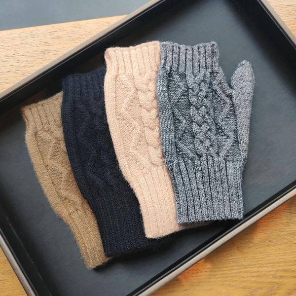 Cinq doigts gants gants hivernaux purs femmes élégant fille fille crochet tricot coeur creux mitaine chaude sans doigt