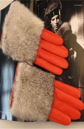 Cinq doigts gants d'hiver réel natrual fourrure authentique cuir en peau de mouton pour les femmes AG145379227