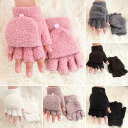 Vijf vingers handschoenen winter zachte koraal fleece flip cover halve vinger mannen vrouwen warmer wanten warm 1 paar kerstcadeaus