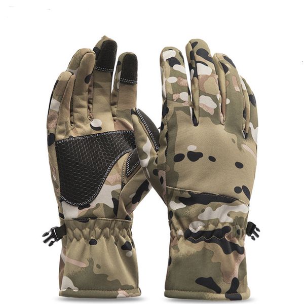 Gants à cinq doigts Tactiques d'hiver en plein air Camouflage Chasse Gants de pêche chauds et antidérapants Gants de camping de ski à écran tactile imperméables 230906