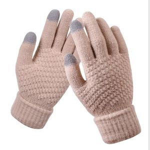 Five Fingers Gloves Winter Touch Screen Women Men Warm Stretch Knit Mittens Imitation Wool Full Finger Guantes Female Crochet Luvas ThickenF