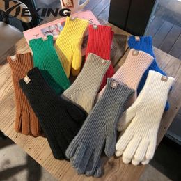 Cinq doigts gants hiver écran tactile laine mignon peluche chaud équitation femmes enfants mode tricoté travail moelleux 231204