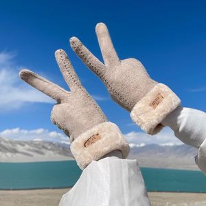 Cinq doigts gants hiver cachemire chaud Ms plus vent de cyclisme en plein air et écran tactile confortable en velours doux