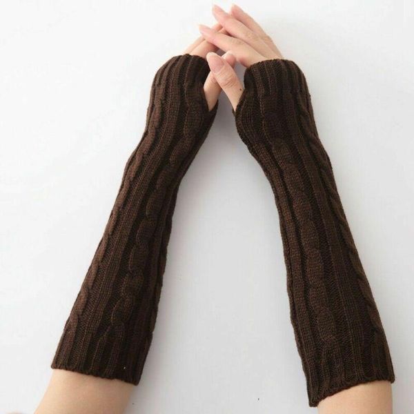 Cinco dedos Guantes Invierno Mujeres Moda Cálido Largo Con Muñeca De Punto Brazo Calentador De Mano Guantes Sin Dedos1