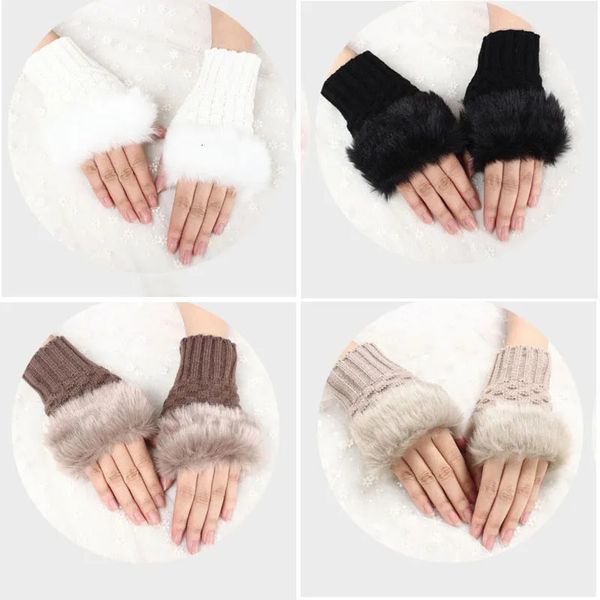 Guantes de cinco dedos Guantes de invierno para mujer Guantes más cálidos Guantes con estilo Tejido de lana sintética Manopla Sin dedos Guantes de piel de conejo Brazo Muñeca Gants Femme Regalo 231017