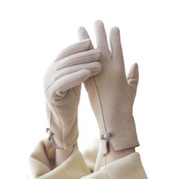 Vijf vingers handschoenen Wintervrouwen houden warm touchscreen plus fluweel binnenin dikker elegante eenvoudige fietsaandrijving massief zacht wanten 221018
