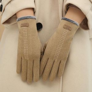 Fünf Finger Handschuhe Winter Frauen Halten Warm Plus Samt Touchscreen Kleine Plüsch Handgelenk Mode Elegante Streifen Elastizität Fahren Radfahren