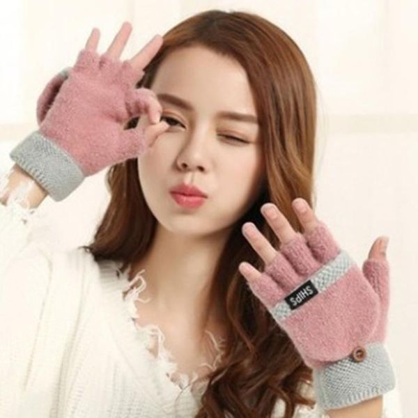 Cinq doigts gants hiver laine épaisse mitaines chaudes mode filles femmes dames main chauffe-poignet solide mitaines sans doigts