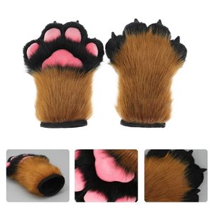 Vijf Vingers Handschoenen Wolf Hond es Paw Claw Kostuumaccessoires Cosplays Dieren Harig Pluche Lange Vinger Wanten Fursuit voor Volwassenen 230921