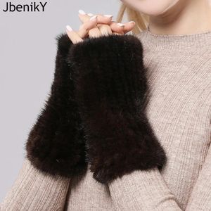 Cinq doigts gants femmes 100% réel véritable tricoté vison fourrure mitaines hiver chaud dame vraie fourrure sans doigts gants à la main tricot vison fourrure mitaine 231025