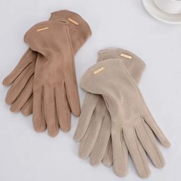Cinq doigts gants femmes automne hiver garder au chaud écran tactile mince cachemire solide simple gants cyclisme lecteur daim tissu élégant coupe-vent 231113