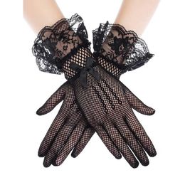 Cinq doigts gants femmes noir blanc été UV-preuve conduite mariée maille résille dentelle fleur mitaines doigt complet filles mariage306a