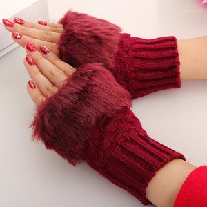 Vijf vingers handschoenen vrouwen casual bont faux gebreide zachte katoenen winter zonder vingerloze breiwarmer pols hand wanten