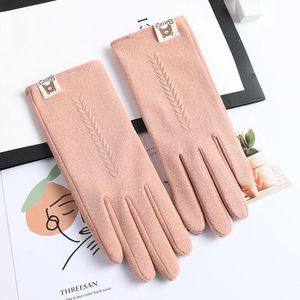 Vijf vingers handschoenen vrouwen casual winter warm hangende aanraakscherm dunne sectie enkele laag plus fluwelen binnenste vrouwelijke elegante zachte handschoenen five