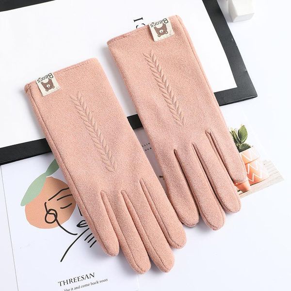 Cinq doigts gants femmes décontracté hiver chaud garder écran tactile section mince monocouche plus velours intérieur femme élégant gants douxFive