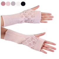 Cinq doigts gants femmes filles mode couleurs massives en tricot tricot à bras vide ordinateur sans doigt