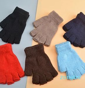 Cinq doigts gants femmes hommes tricotés sans doigts automne hiver gris rouge blanc noir extensible élastique chaud demi doigt cyclisme