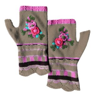 Vijf vingers handschoenen vrouwen multicolor jacquard bloemen zonder vinger zonder gebreide duimgat wanten