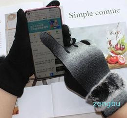 Gants à cinq doigts Gants tricotés en coton pour femmes, réparation des mains élastiques à écran tactile fin, fourrure noire et chaleur du printemps et de l'automne