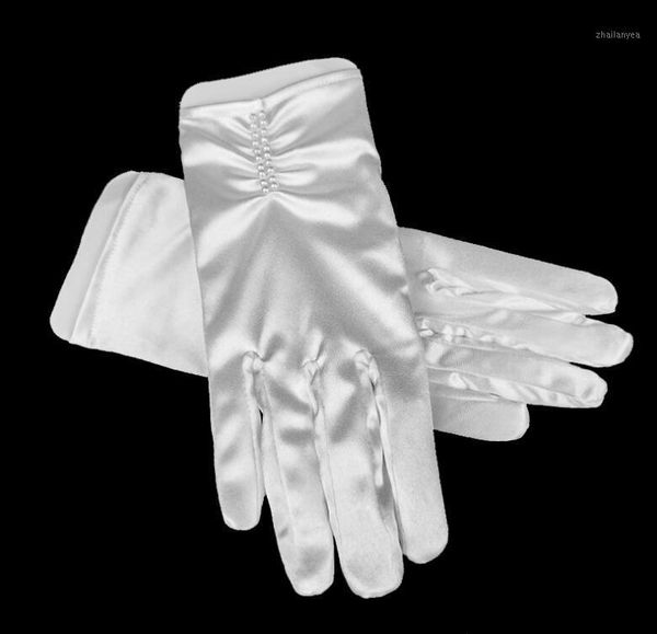 Guantes de cinco dedos, elegante guante de satén con cuentas de perlas para mujer, protección solar para primavera y verano, conducción R33331