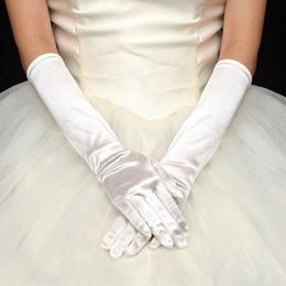 Cinco dedos Guantes Fiesta de noche para mujer Boda Formal Color sólido Satén Mitones largos para eventos Actividades Rojo Blanco 245Y