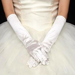 Cinq doigts gants femmes soirée fête mariage formel couleur unie satin long doigt mitaines pour événements activités rouge blanc 242x